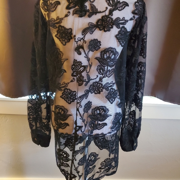 Chicos size 1 medium black see through top with buttons down the front. - Picture 5 of 6